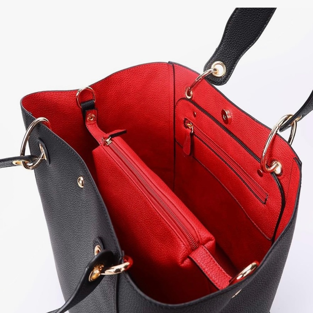 Elegant Black and Red Women's Vegan Leather Tote Bag
